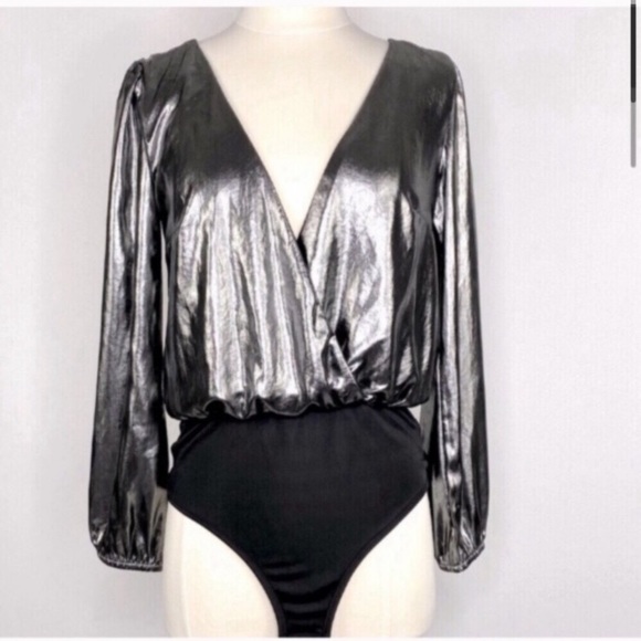 French Connection Tops - French connection Silver metal blouse bodysuit 6